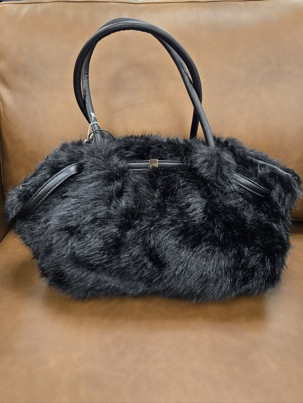 Urban Expressions Black Faux Fur Shoulder Bag with Double Handles